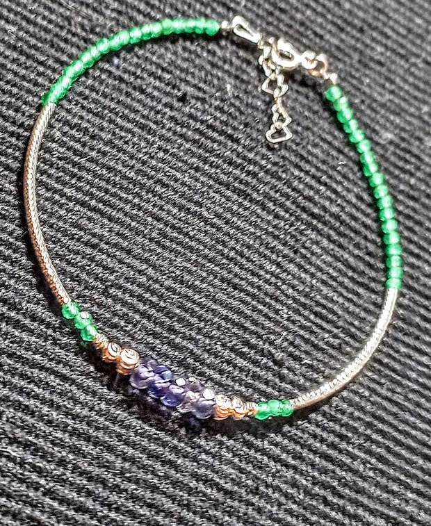 Bratara argint iolit calcedonie verde tuburi argint minimalista boho chic trendy cadou - Transport gratuit