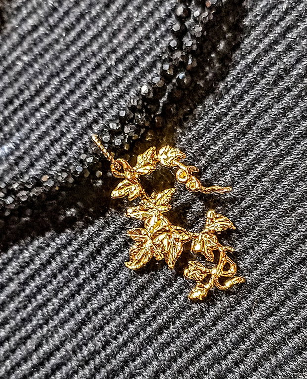 Colier vermeil X3 spinel negru charm iedera frunze argint placat cu aur  minimalist boho chic trendy - Transport gratuit