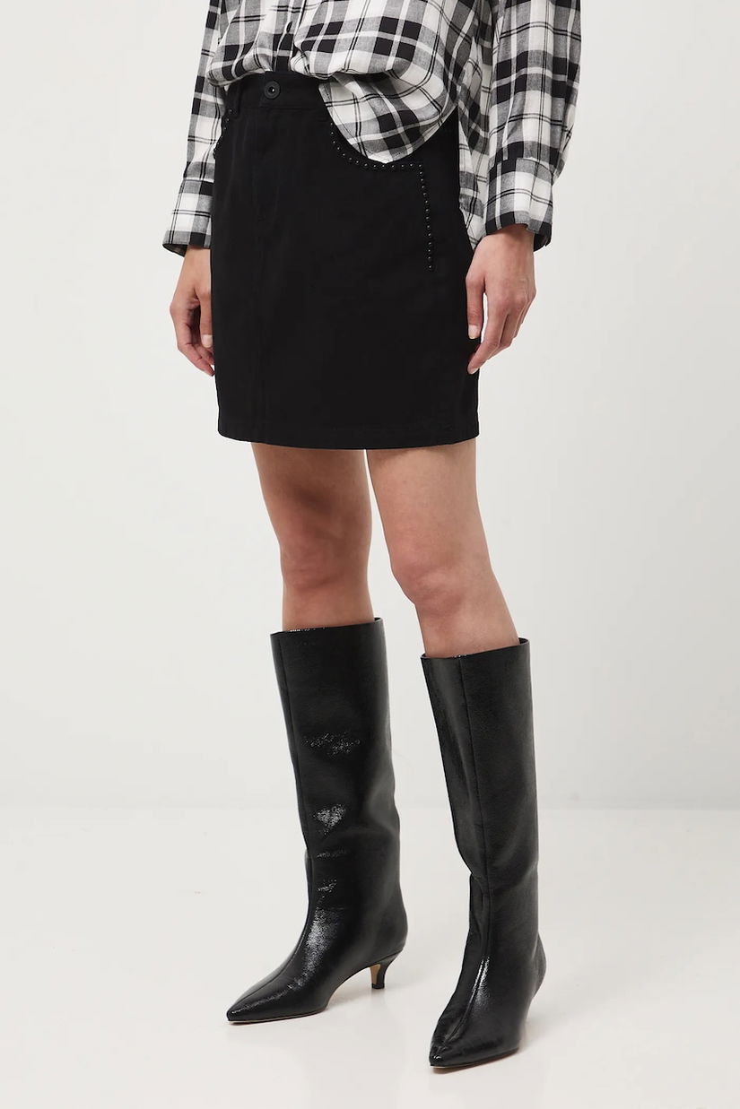Medicine fustă din bumbac denim culoarea negru, mini, drept