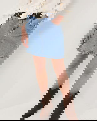 Medicine fustă din bumbac denim mini, drept