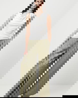 Medicine pantaloni culoarea verde, lat, high waist