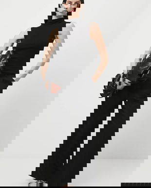 Medicine pantaloni culoarea negru, lat, high waist