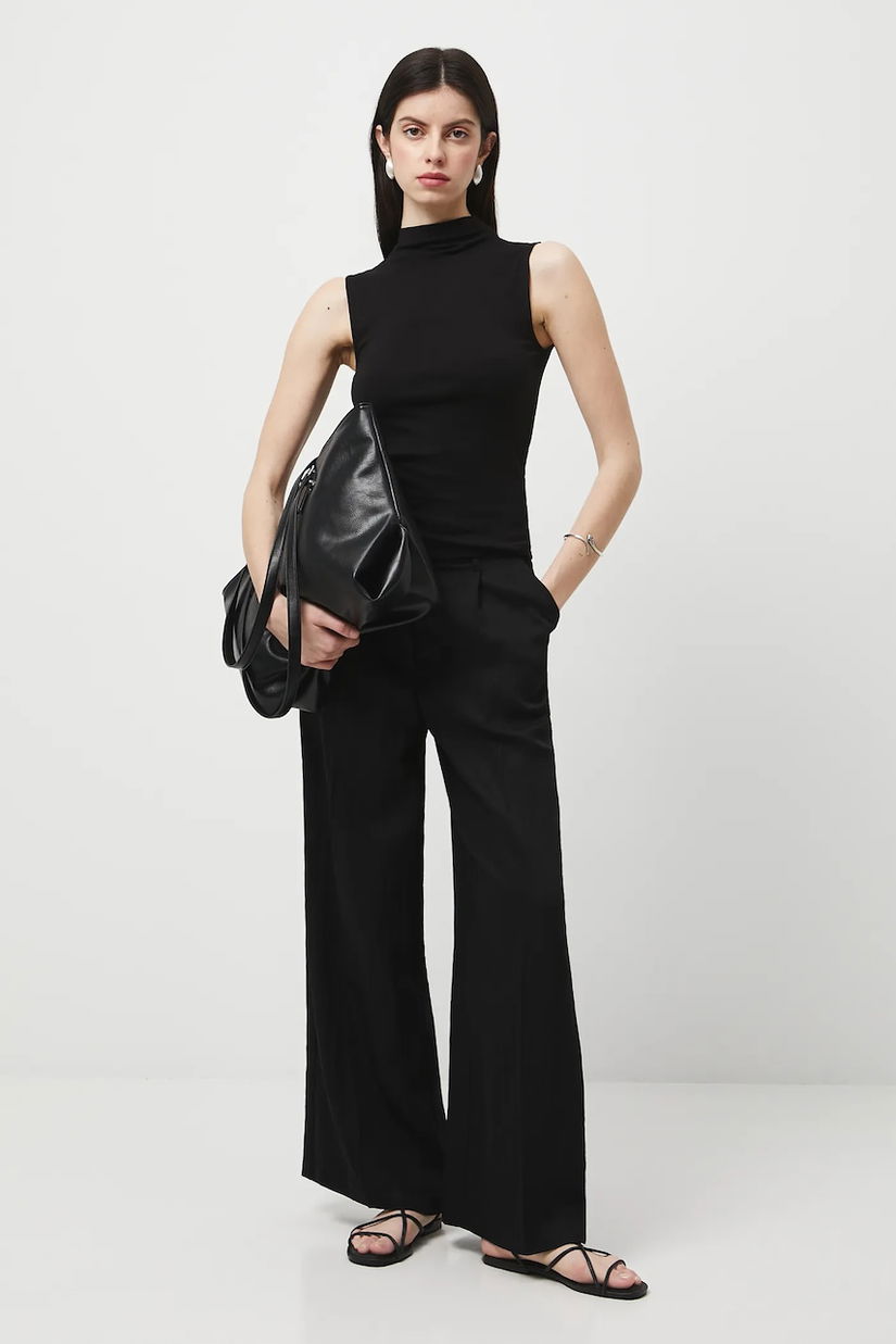 Medicine pantaloni culoarea negru, lat, high waist