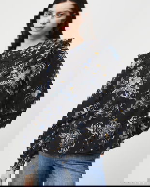 Medicine bluză culoarea negru, cu imprimeu