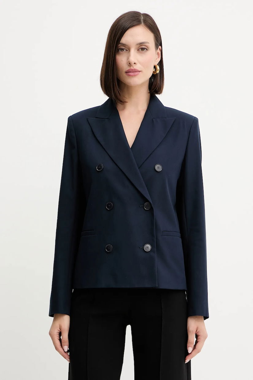 Weekend Max Mara sacou din bumbac TAPPETO culoarea bleumarin, cu doua randuri de nasturi, uni, 2525046061600