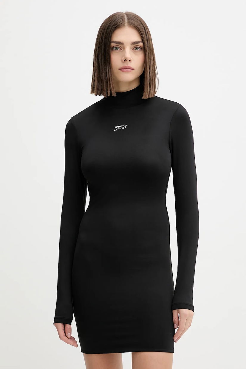Tommy Jeans rochie culoarea negru, mini, mulata, DW0DW21504