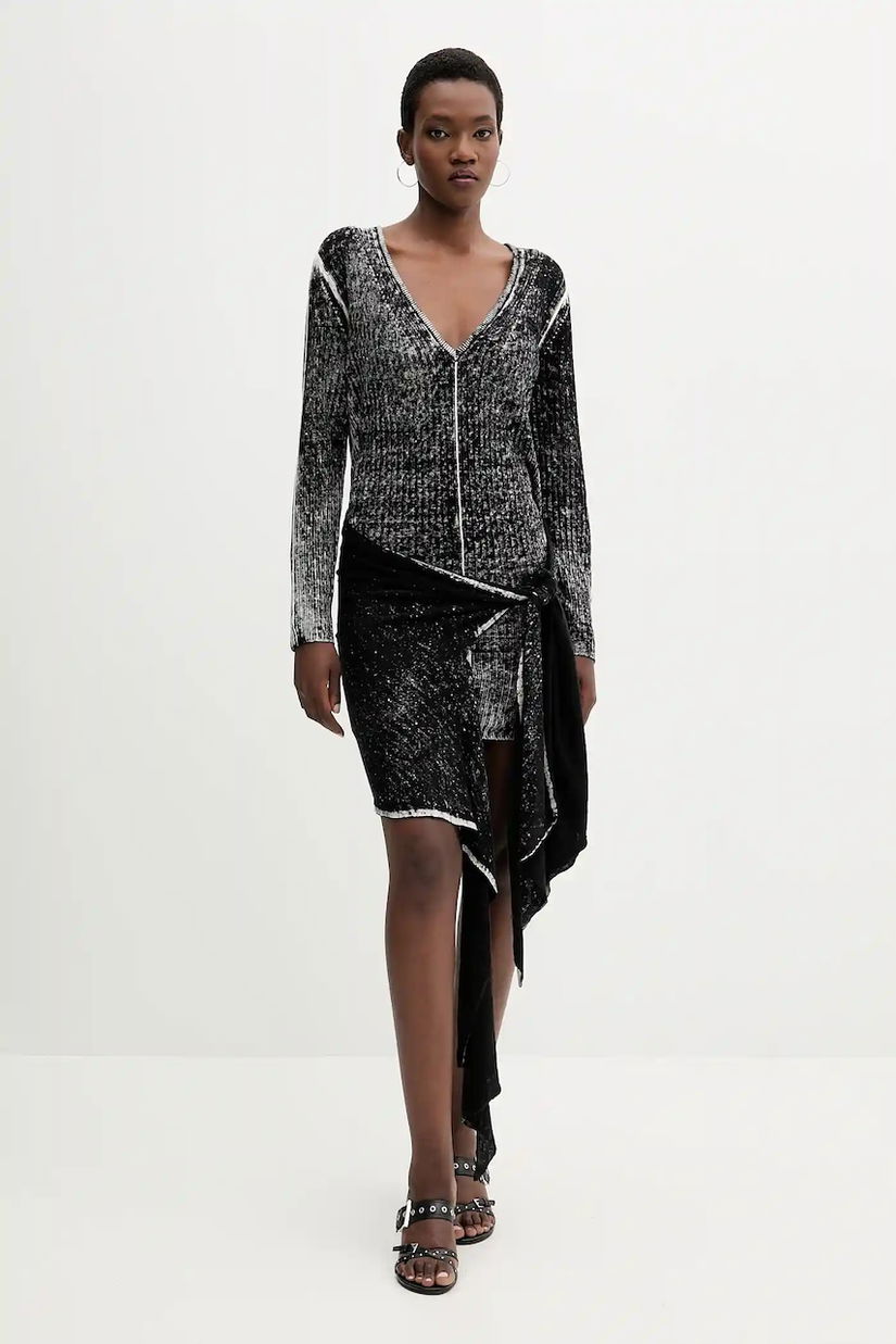 Diesel rochie din in M-EGANKNOT culoarea negru, mini, evazati, A18864.0BJBR