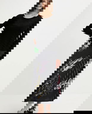 Desigual rochie KALA culoarea negru, midi, evazati, 25WWVK25