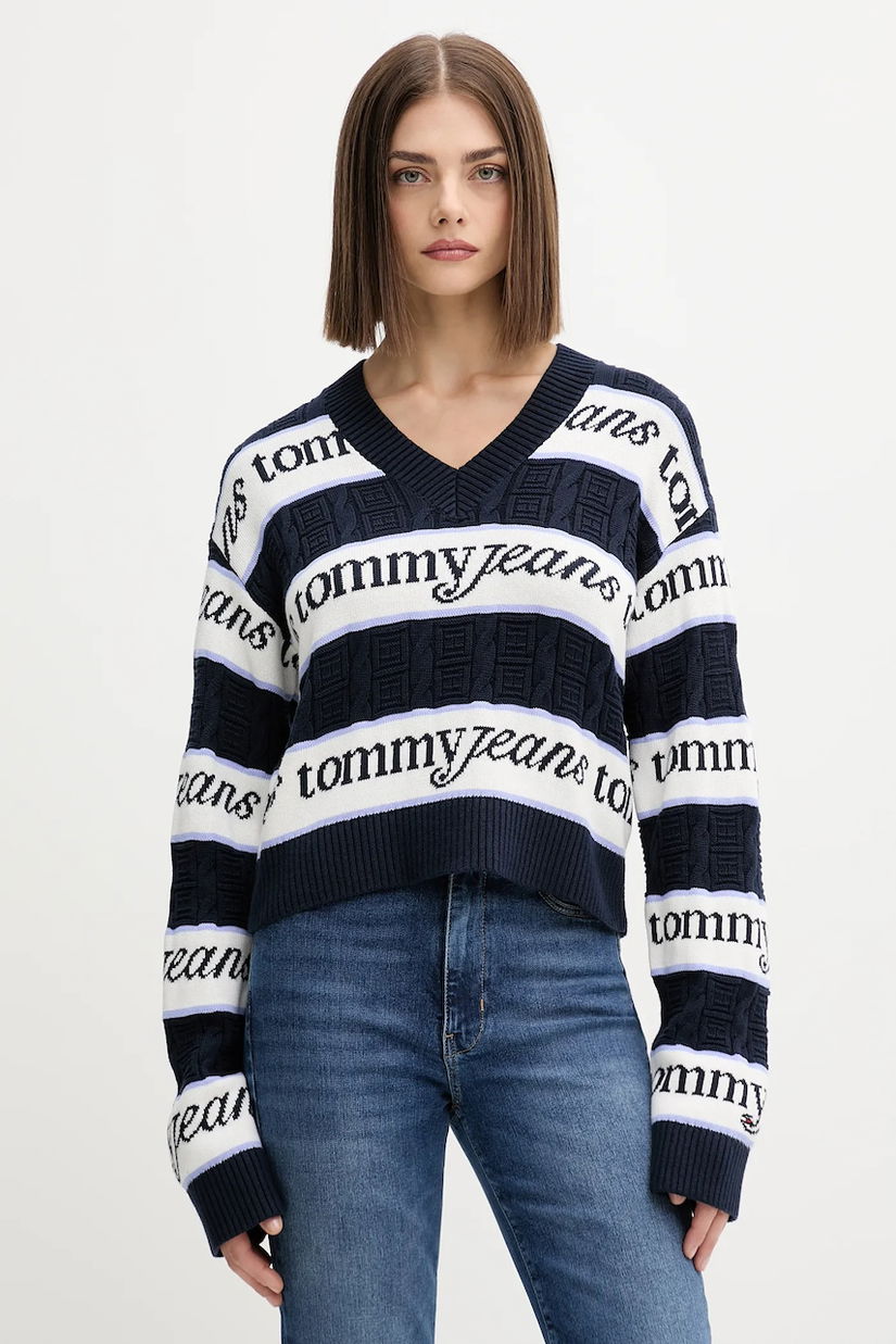 Tommy Jeans pulover de bumbac culoarea bleumarin, DW0DW21682