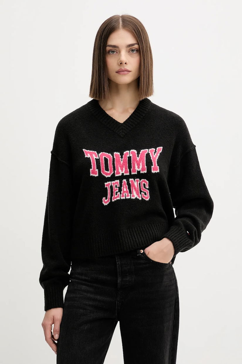 Tommy Jeans pulover din amestec de lână culoarea negru, DW0DW21711