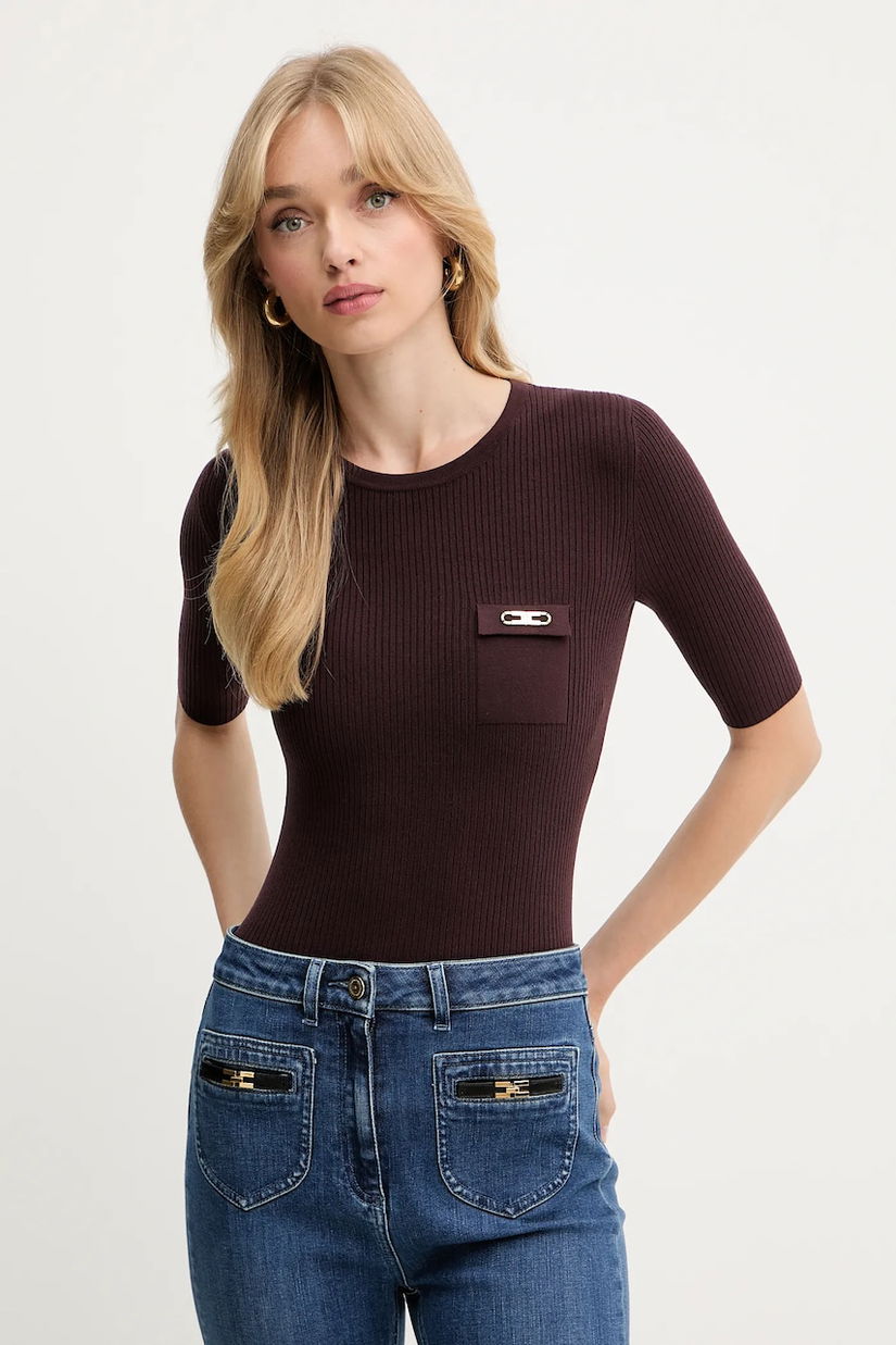 Elisabetta Franchi pulover de mătase culoarea bordo, light, MK10B56E2