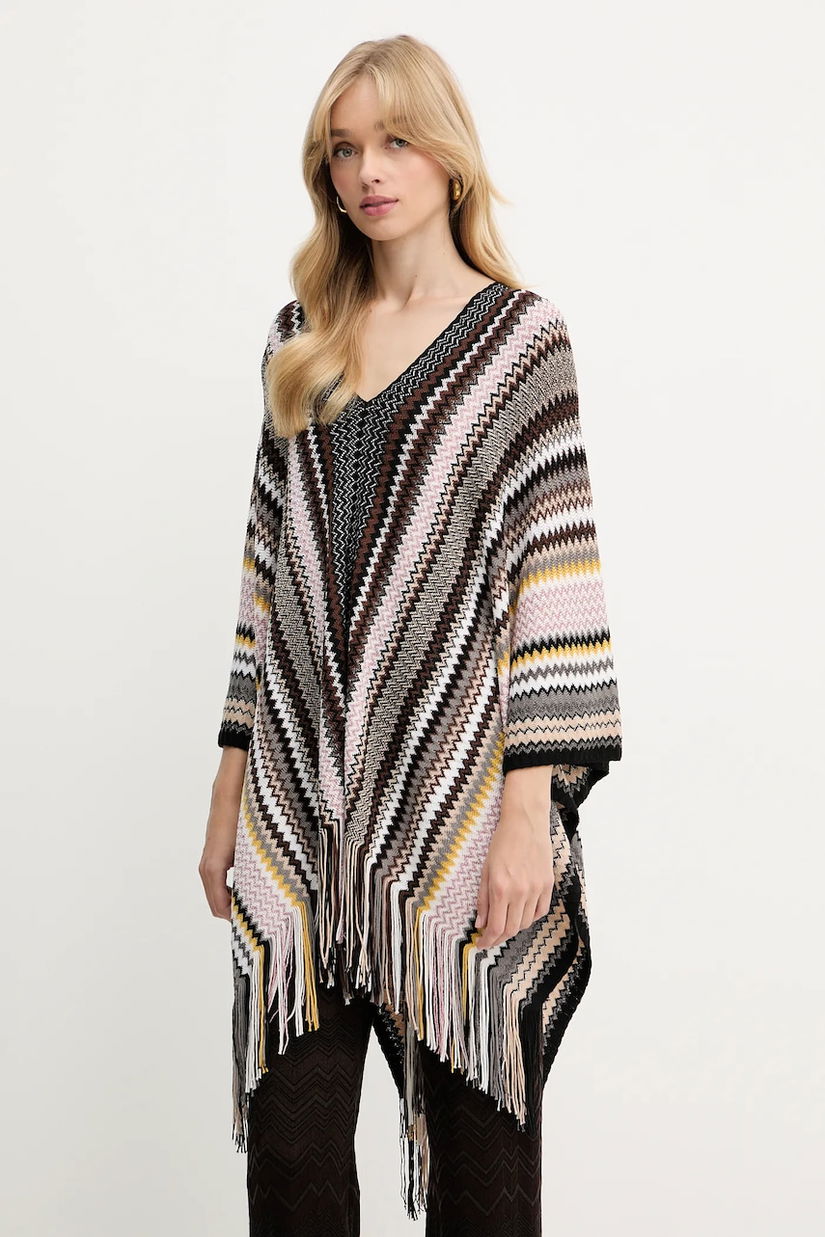 Missoni poncho din lână culoarea maro, light, 9P4EWMDA232