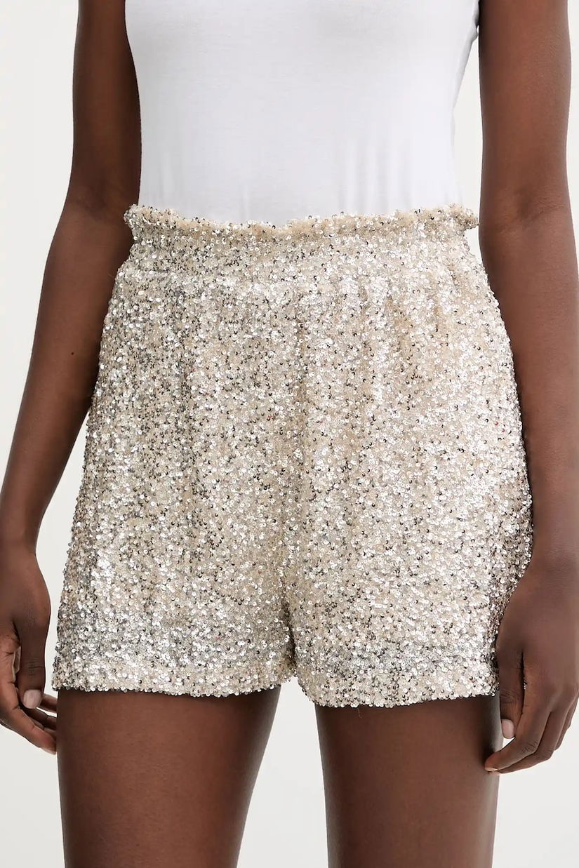 Never Fully Dressed pantaloni scurți culoarea argintiu, uni, high waist, NFDTR512