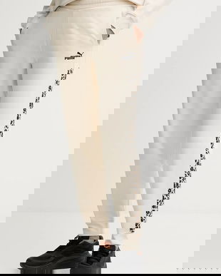 Puma pantaloni de trening culoarea bej, cu model, 688086