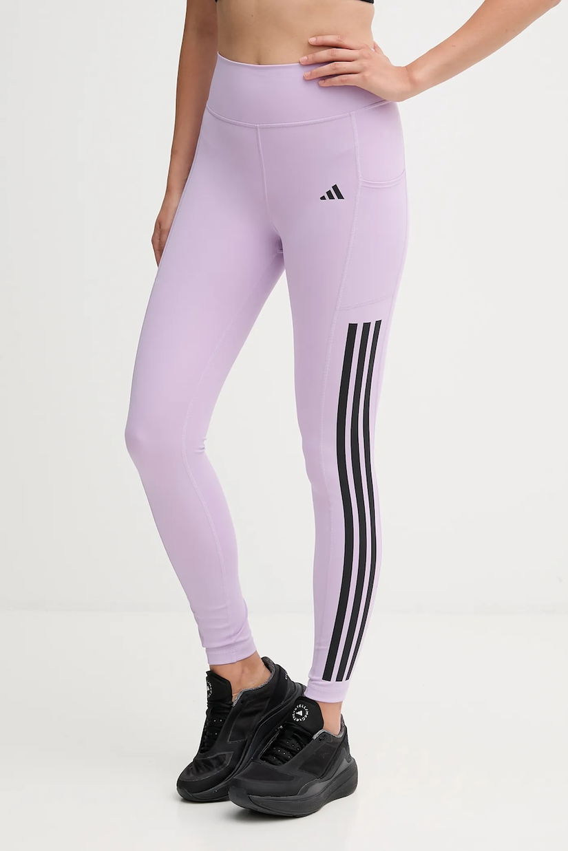 adidas Performance leggins de antrenament Optime 3-Stripes culoarea violet, cu model, JX7323