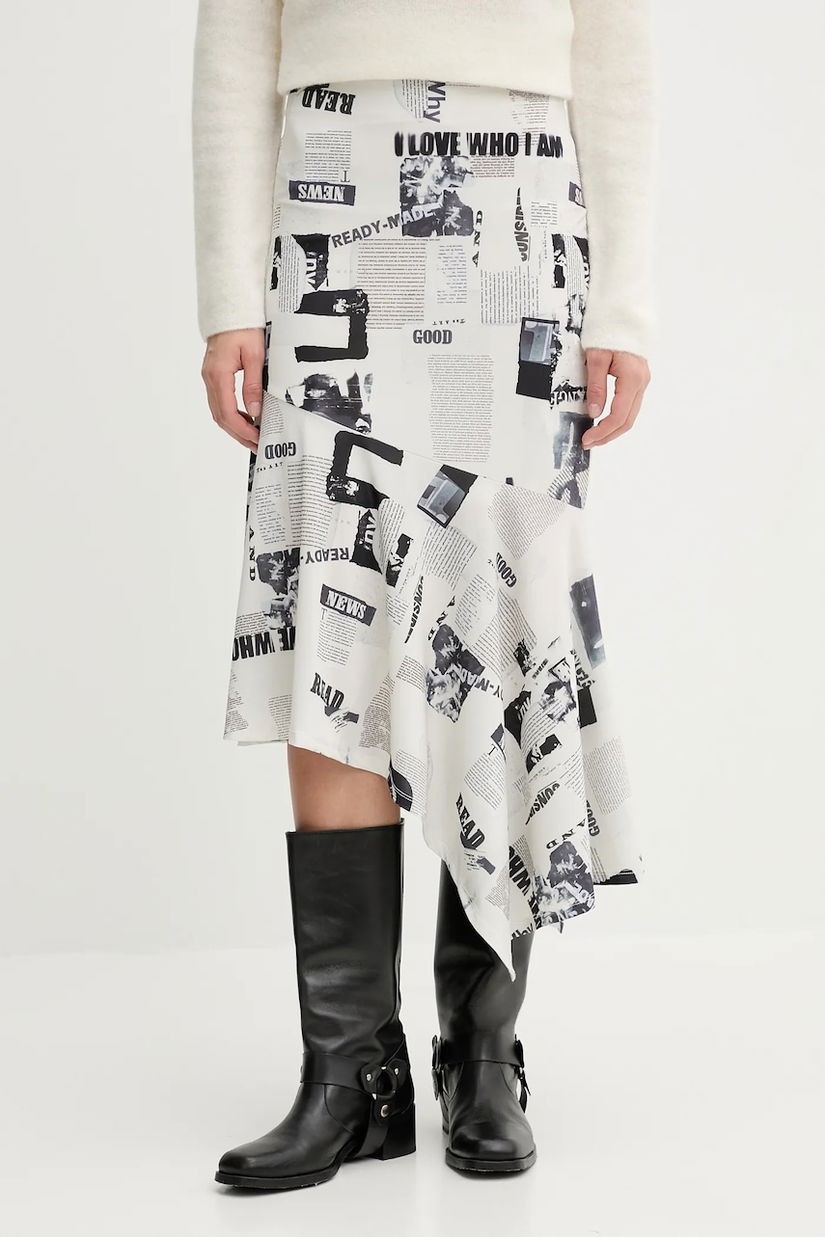 Desigual fustă BREAKING NEWS culoarea bej, 25WWFK07