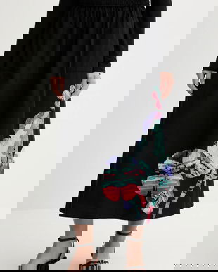 Desigual fustă din bumbac ELLA LACROIX culoarea negru, midi, evazati, 25WWFW05