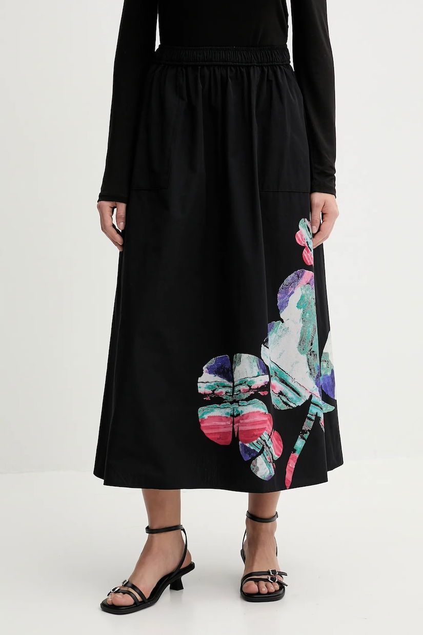 Desigual fustă din bumbac ELLA LACROIX culoarea negru, midi, evazati, 25WWFW05