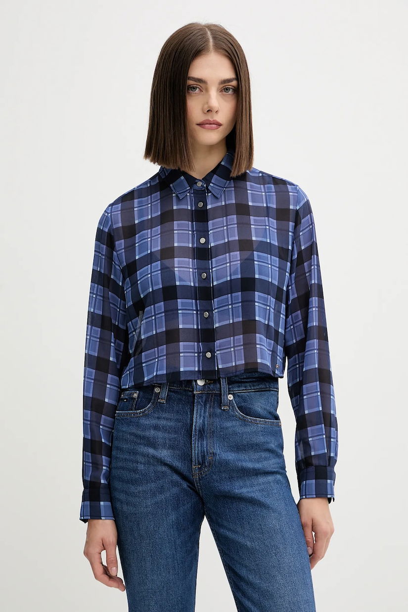 Tommy Jeans cămașă culoarea bleumarin, cu guler clasic, relaxed, DW0DW21452