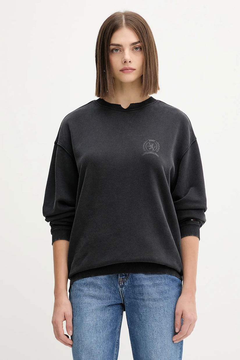 Tommy Jeans hanorac de bumbac culoarea negru, cu imprimeu, DW0DW21586