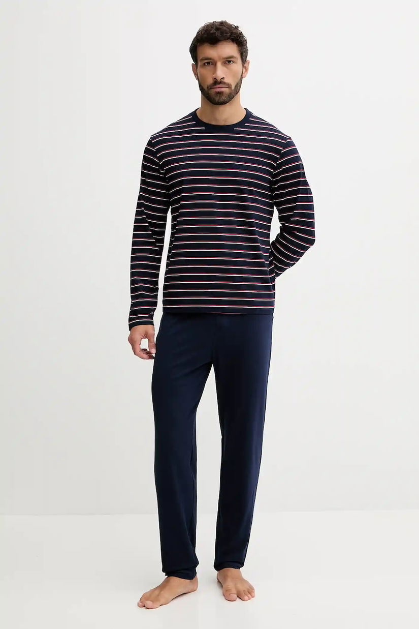 Lacoste pijama culoarea bleumarin, cu model, 4H0624