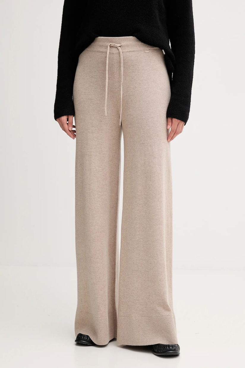 Gaudi pantaloni culoarea bej, lat, high waist, 521FD23002