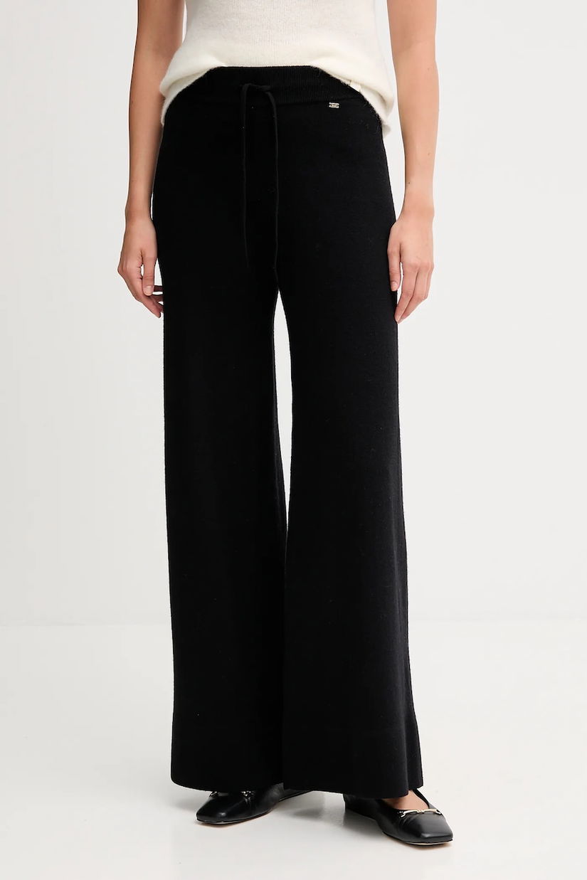 Gaudi pantaloni culoarea negru, lat, high waist, 521FD23002