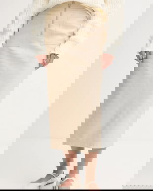 Marc Aurel fustă culoarea bej, midi, drept, 2330-2020-92699