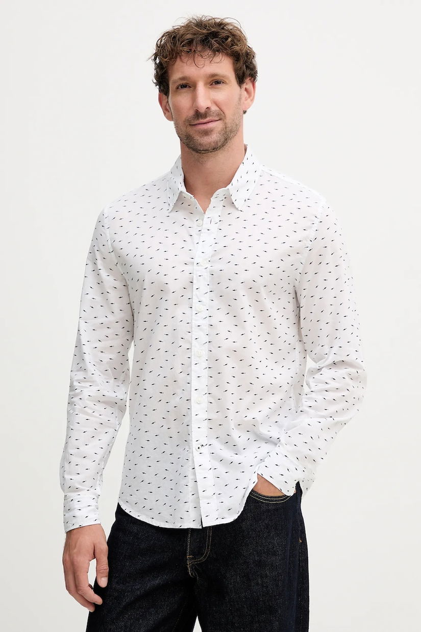 Pepe Jeans cămașă din bumbac culoarea alb, cu guler clasic, slim, PM3090845