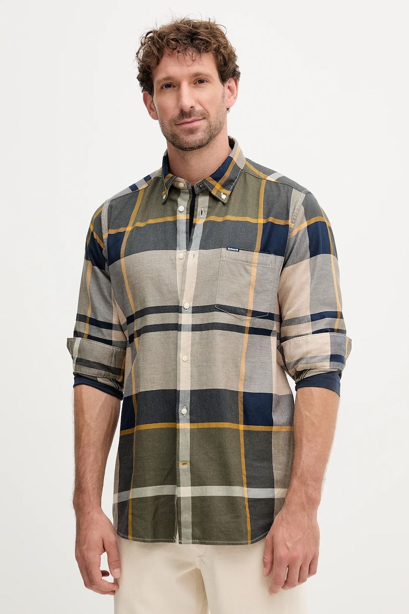 Barbour cămașă din bumbac DUNOON culoarea verde, cu guler button-down, regular, MSH4980