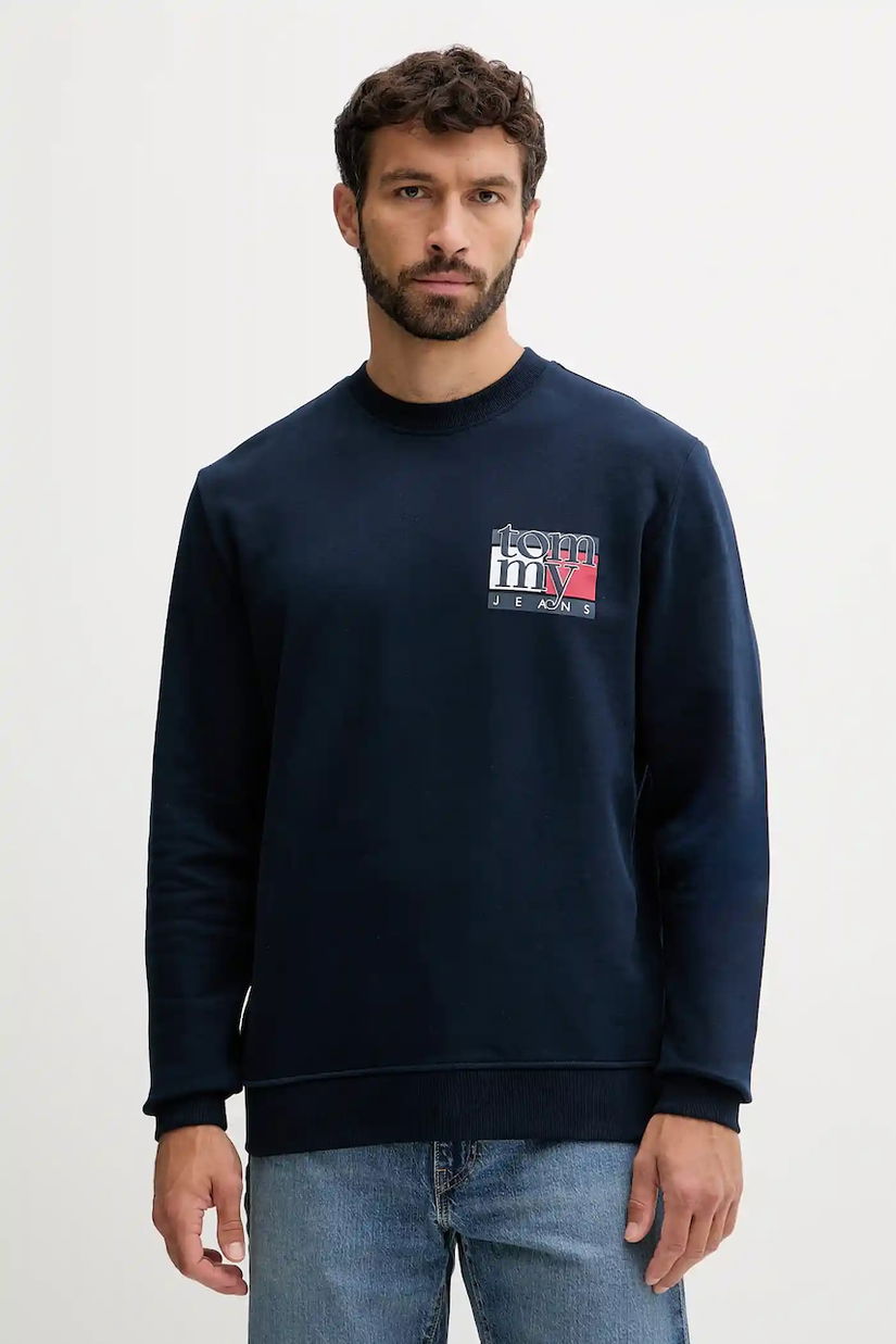 Tommy Jeans hanorac de bumbac culoarea bleumarin, cu imprimeu, DM0DM22093