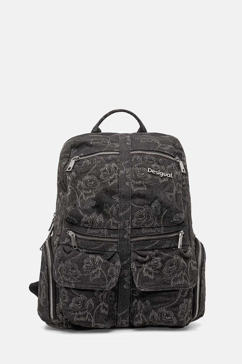 Desigual rucsac WHISKEY EMBROIDERY 0 culoarea gri, mare, cu imprimeu, 25WAKD07