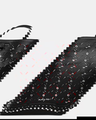 Desigual rucsac YANKEE METAL PATCH S culoarea negru, mic, cu imprimeu, 25WAKP15