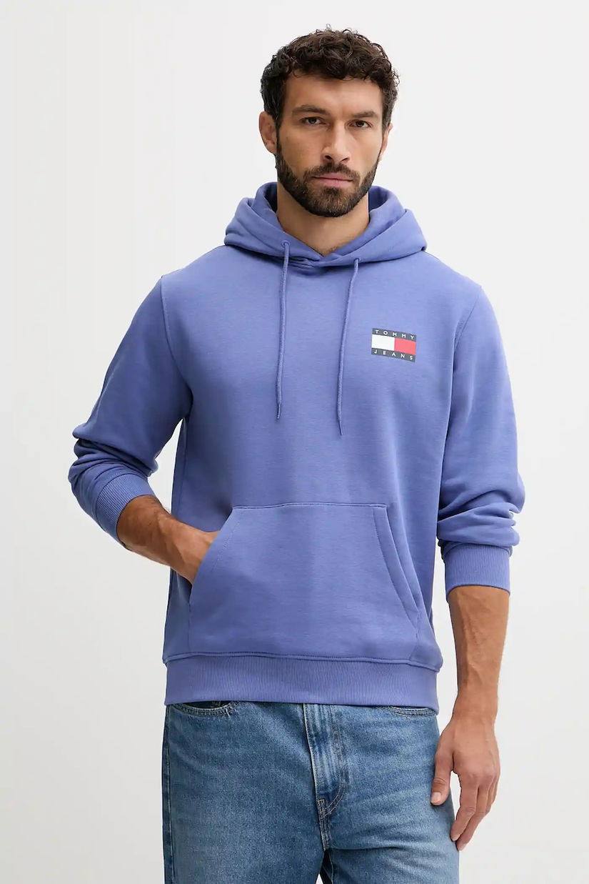 Tommy Jeans bluză culoarea verde, cu glugă, cu imprimeu, DM0DM20738