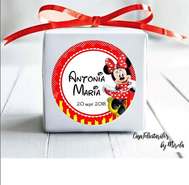 Cutii marturii botez  Minnie mouse rosie