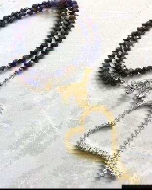 Colier CHOKER safir natural & inima aurie