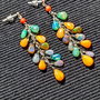 Cercei argint opal de foc etiopian multicolor briolete tija lant argint lungi boho chic trendy - Transport gratuit