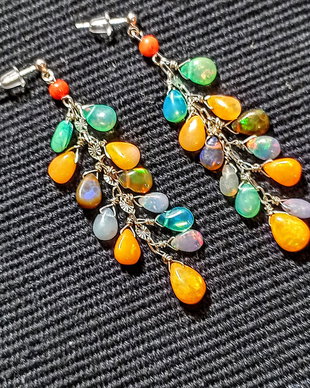 Cercei argint opal de foc etiopian multicolor briolete tija lant argint lungi boho chic trendy - Transport gratuit