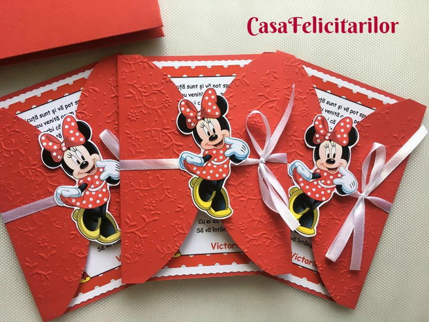 Invitații botez fetițe Minnie Mouse