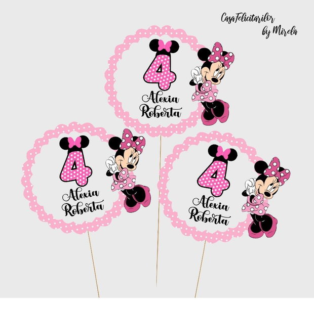 Cifră aniversară Minnie Mouse roz  realizată manual