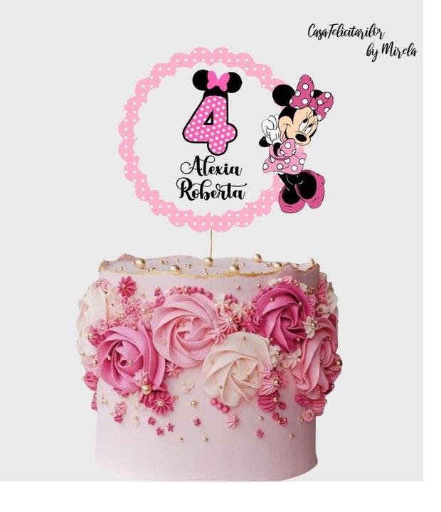 Cifră aniversară Minnie Mouse roz  realizată manual