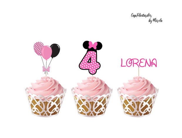 Cifră aniversară Minnie Mouse roz  realizată manual