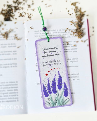 Semn de carte handmade pictat, cu mesaj personalizat, lavanda