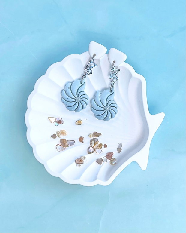 Cercei din lut polimeric SPIRAL BLUES #C0262