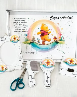 Tavita/set de mot baietel cu Winnie the Pooh si curcubeu