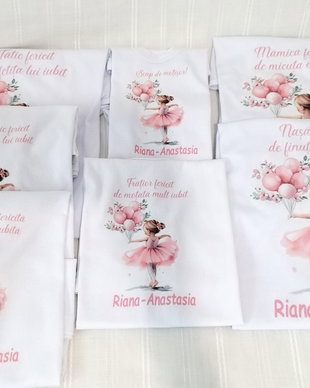 Tricouri personalizate pentru mot cu balerina și baloane