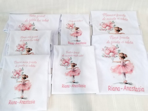 Tricouri personalizate pentru mot cu balerina și baloane
