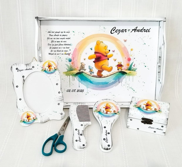 Tavita/set de mot cu Winnie de Pooh si curcubeu