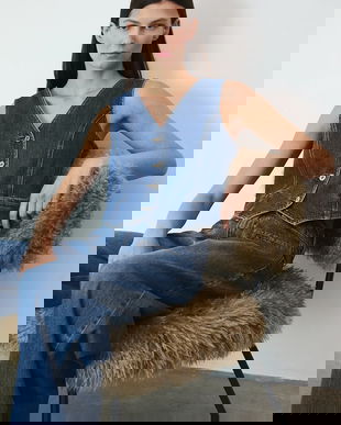 Medicine vestă jeans un singur rand de nasturi