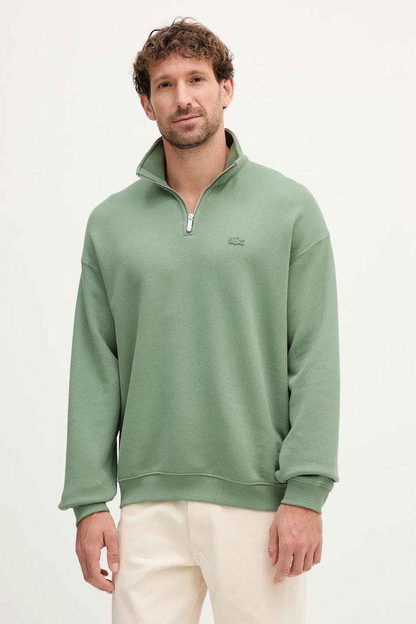 Lacoste hanorac de bumbac culoarea verde, neted, SH7759
